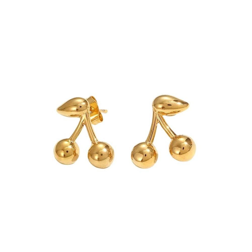 Fauthenticute Gold Cherry Stud Earrings Whimsical Fruit‎ Jewelry New in Box